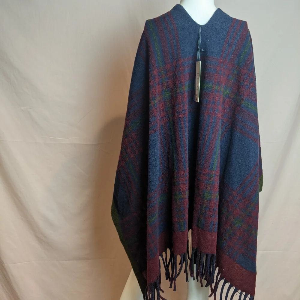 Cherishh Wool Blend Plaid Blanket Wrap Made In Italy